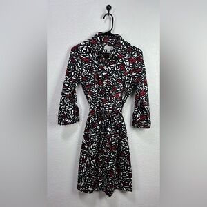 ST JOHN‎ SPORT Women’s BLACK MULTICOLOR SHIRT KNEE LENGHT DRESS BUTTON DOWN Sz P